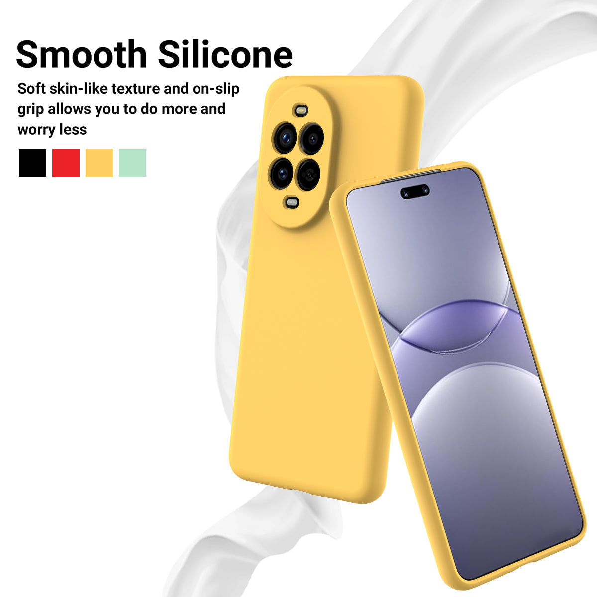 For Huawei nova 13 Pro 5G Case Liquid Silicone Phone Back Cover with Hand Strap - Yellow