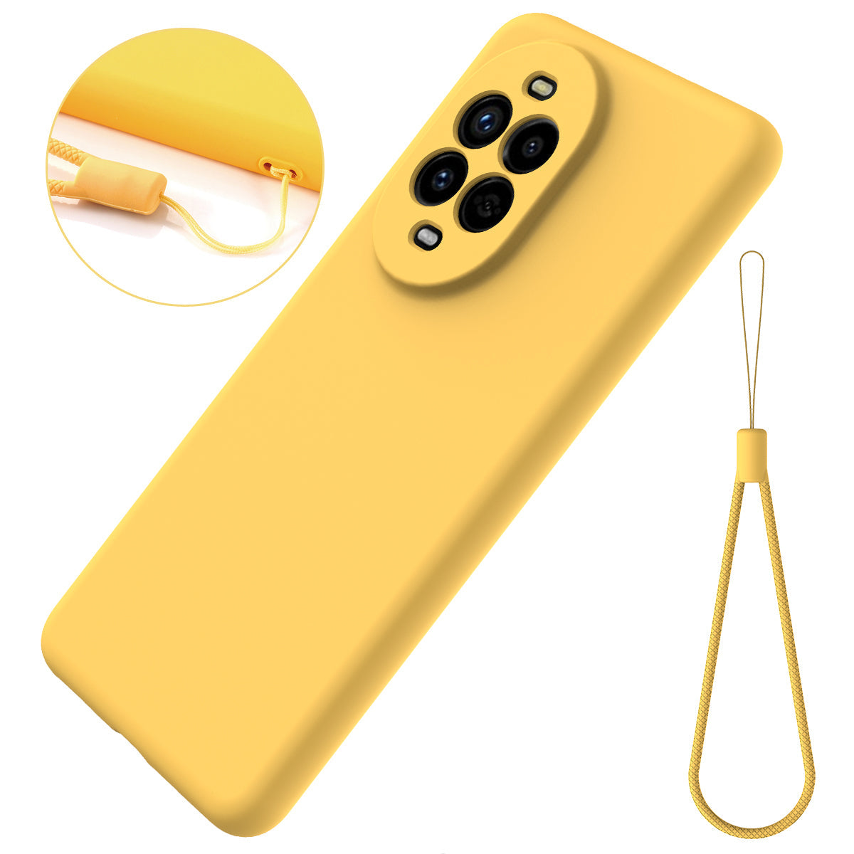 For Huawei nova 13 Pro 5G Case Liquid Silicone Phone Back Cover with Hand Strap - Yellow