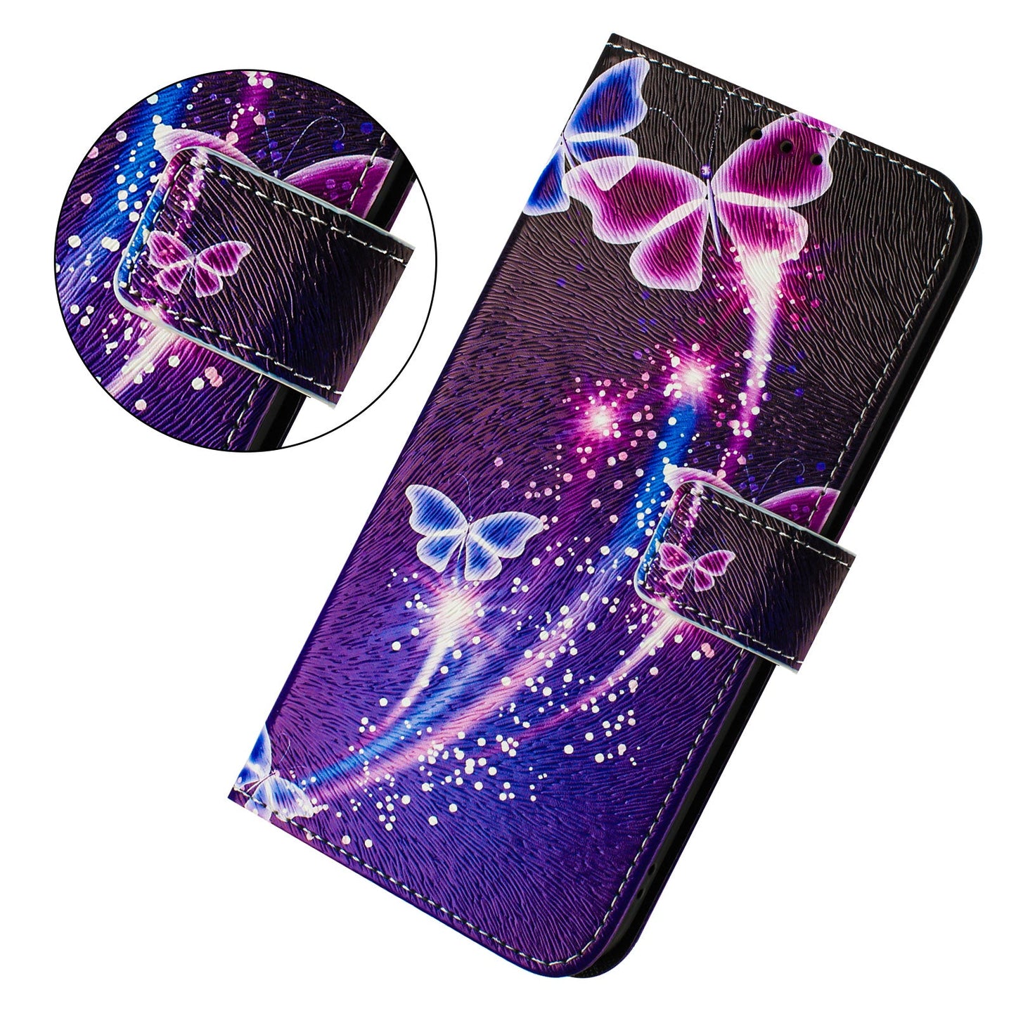 For iPhone 16 Plus Case Pattern Printing Wallet Phone Cover with Strap - Firework Butterfly