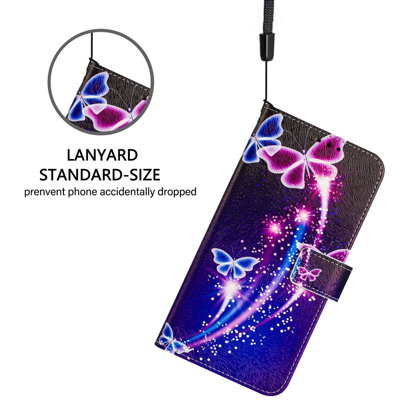 For iPhone 16 Plus Case Pattern Printing Wallet Phone Cover with Strap - Firework Butterfly