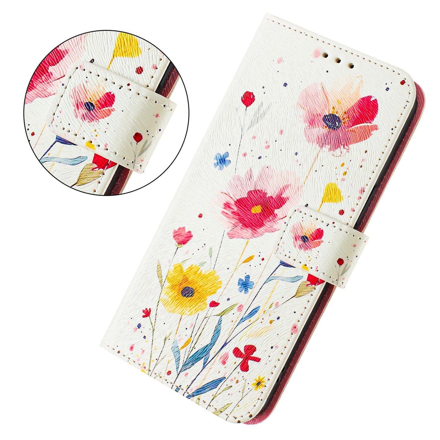For iPhone 16 Plus Case Pattern Printing Wallet Phone Cover with Strap - Flower