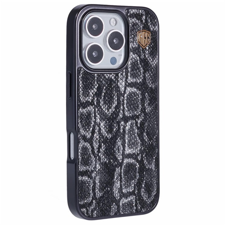 KIGC For iPhone 16 Pro Case Compatible with MagSafe Snake Texture Leather+PC+TPU Back Cover - Black