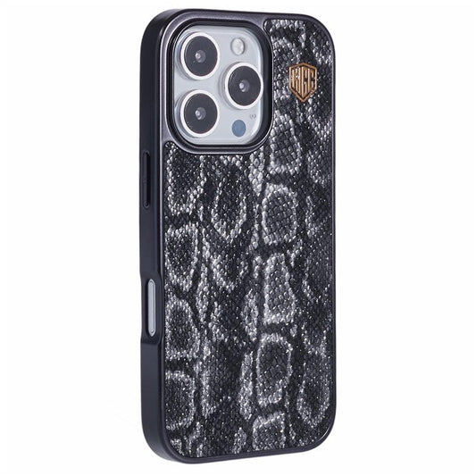 KIGC For iPhone 16 Pro Case Compatible with MagSafe Snake Texture Leather+PC+TPU Back Cover - Black