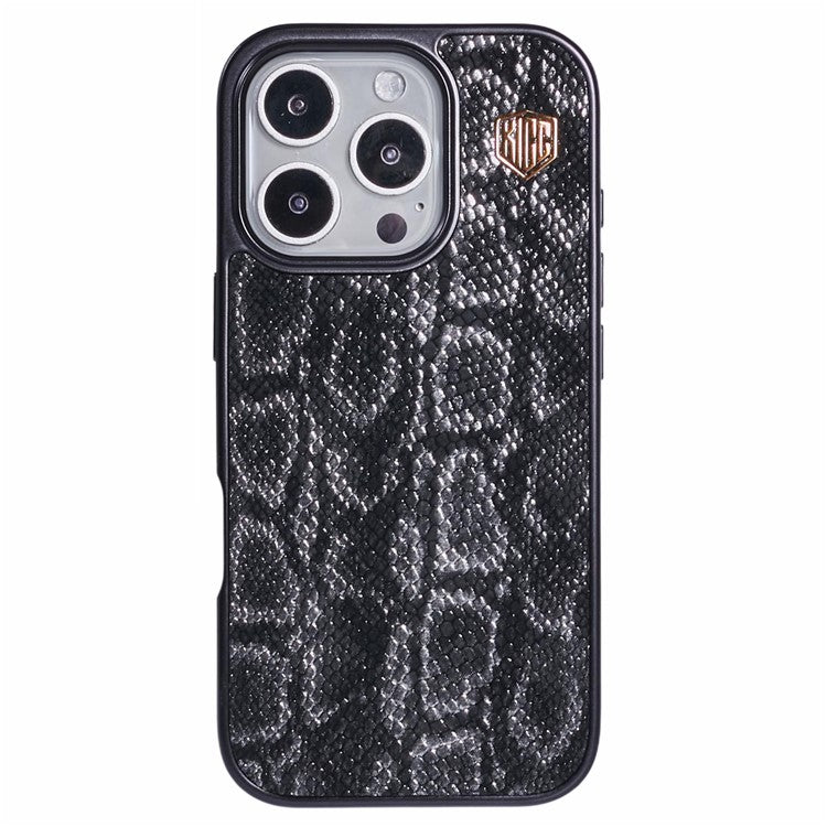 KIGC For iPhone 16 Pro Case Compatible with MagSafe Snake Texture Leather+PC+TPU Back Cover - Black