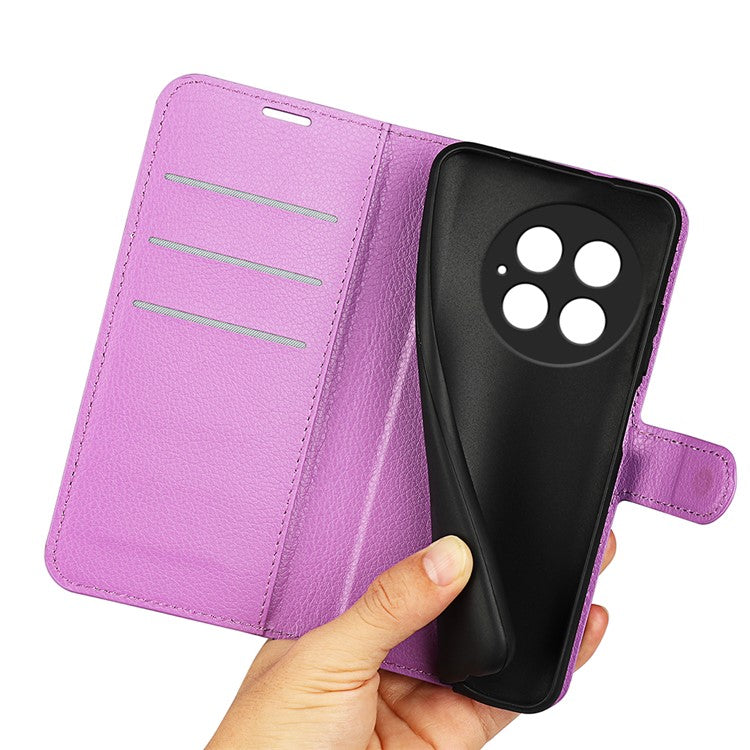 For OnePlus 13 Case Litchi Texture Shockproof Leather Wallet Phone Cover - Purple