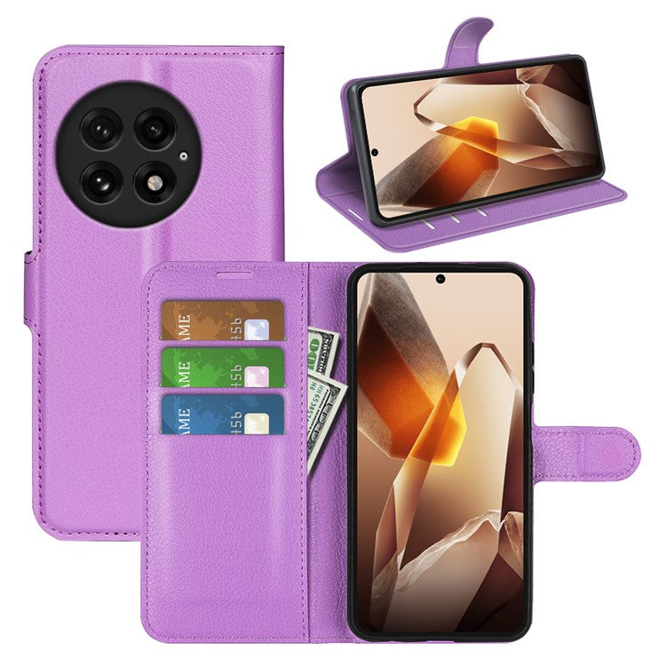 For OnePlus 13 Case Litchi Texture Shockproof Leather Wallet Phone Cover - Purple