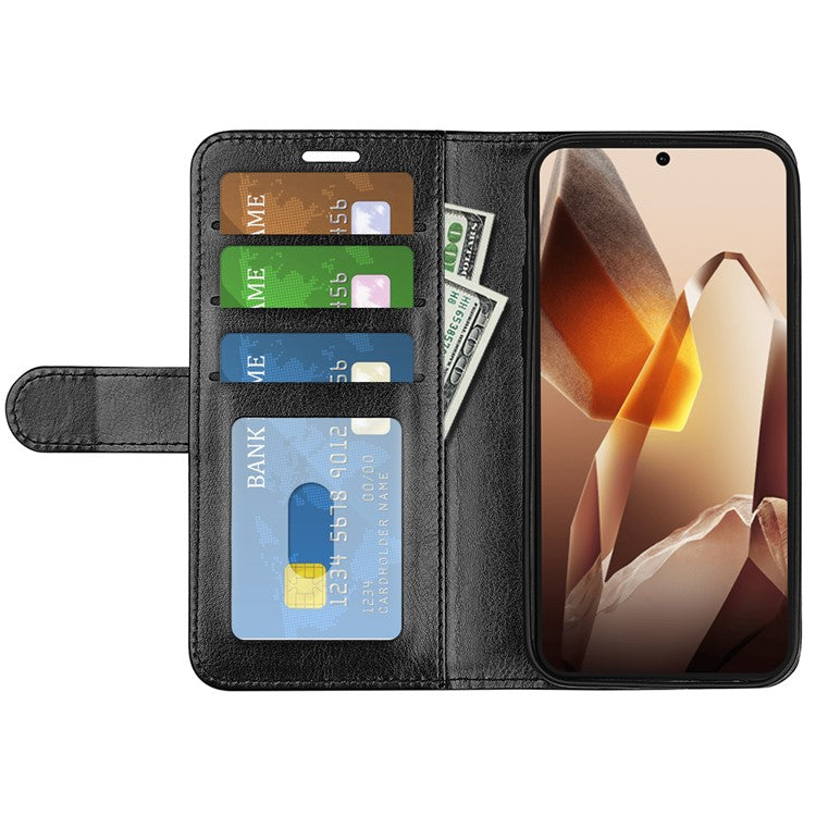For OnePlus 13 Wallet Case Crazy Horse Texture Stand Leather Phone Cover - Black