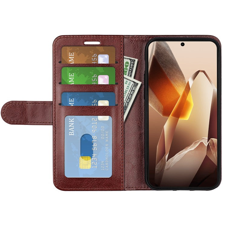 For OnePlus 13 Wallet Case Crazy Horse Texture Stand Leather Phone Cover - Brown