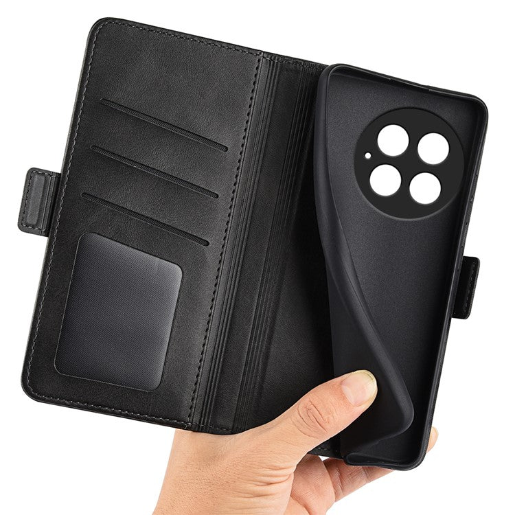 For OnePlus 13 Stand Case Calf Texture Leather Wallet Phone Cover - Black