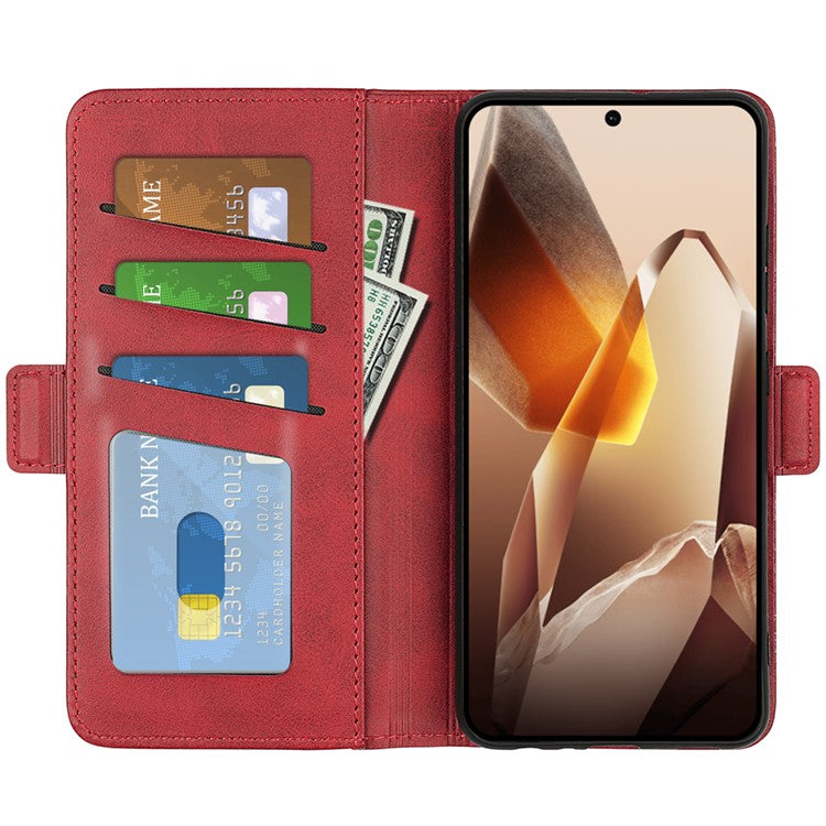 For OnePlus 13 Stand Case Calf Texture Leather Wallet Phone Cover - Red