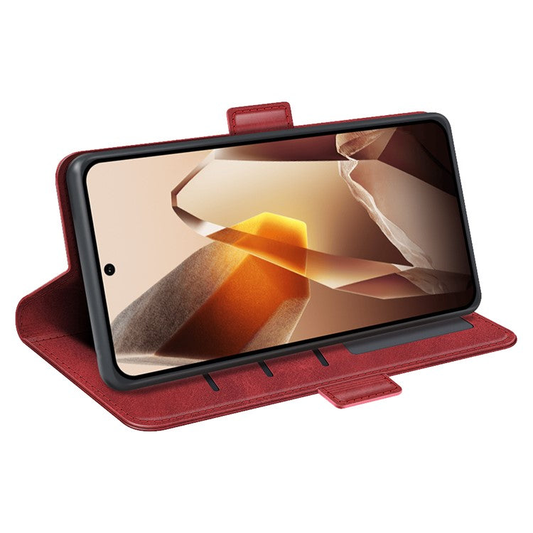 For OnePlus 13 Stand Case Calf Texture Leather Wallet Phone Cover - Red