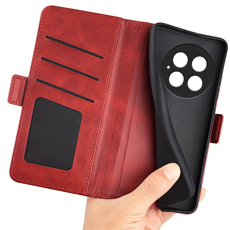 For OnePlus 13 Stand Case Calf Texture Leather Wallet Phone Cover - Red