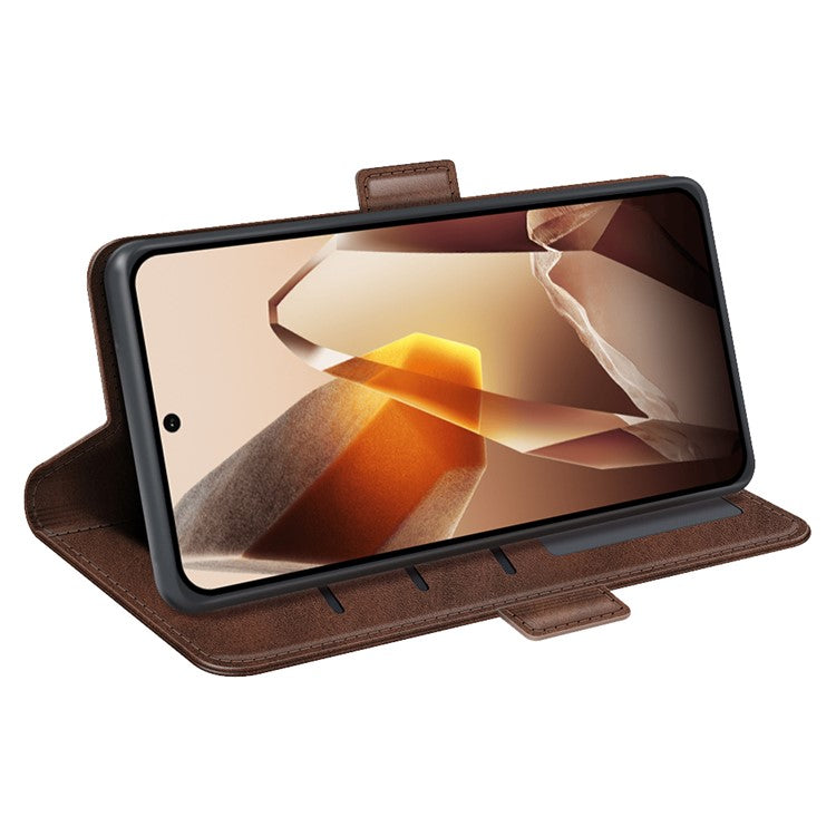 For OnePlus 13 Stand Case Calf Texture Leather Wallet Phone Cover - Brown