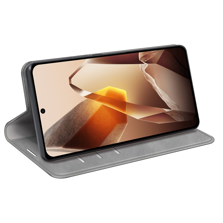 For OnePlus 13 Case Skin-Touch Leather Wallet Phone Cover - Grey