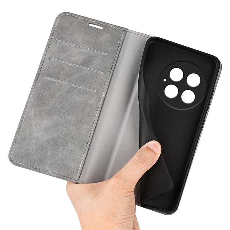 For OnePlus 13 Case Skin-Touch Leather Wallet Phone Cover - Grey