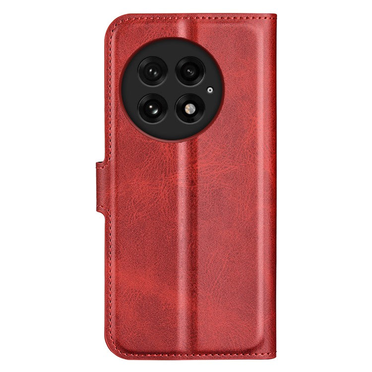 For OnePlus 13 Stand Case Anti-Scratch Calf Texture Leather Phone Cover - Red