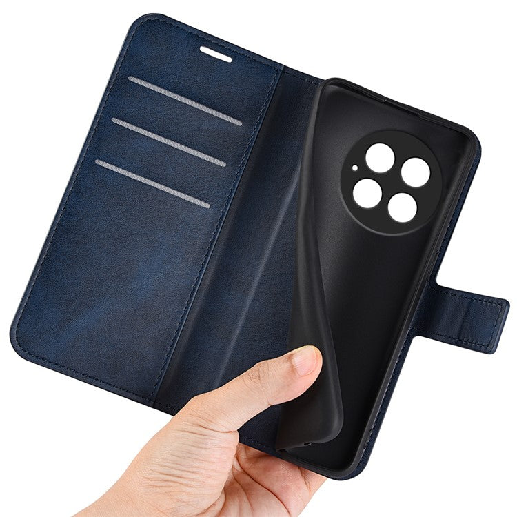 For OnePlus 13 Stand Case Anti-Scratch Calf Texture Leather Phone Cover - Blue