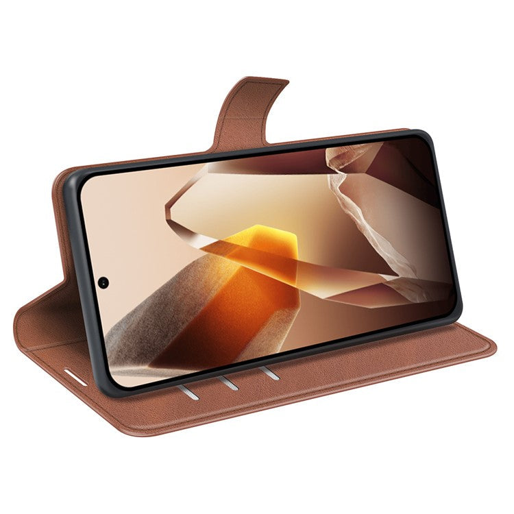 For OnePlus 13 Stand Case Anti-Scratch Calf Texture Leather Phone Cover - Light Brown