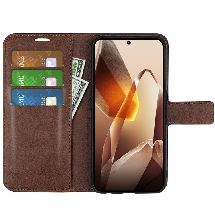 For OnePlus 13 Stand Case Anti-Scratch Calf Texture Leather Phone Cover - Brown
