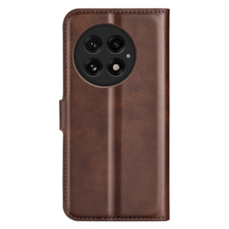 For OnePlus 13 Stand Case Anti-Scratch Calf Texture Leather Phone Cover - Brown