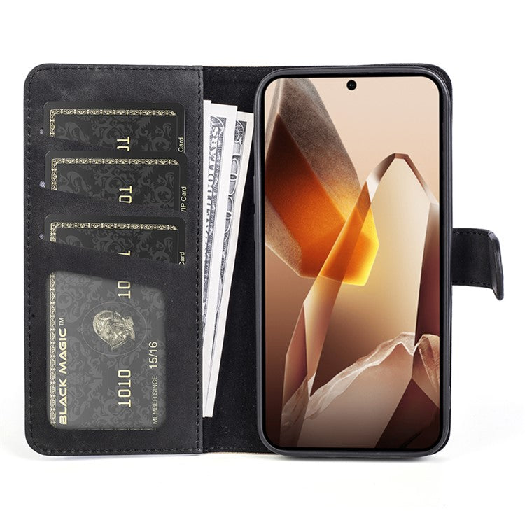 For OnePlus 13 Wallet Case Leather Phone Cover Splicing Color - Black