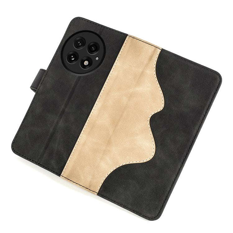 For OnePlus 13 Wallet Case Leather Phone Cover Splicing Color - Black