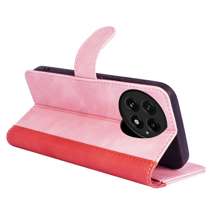 For OnePlus 13 Wallet Case Leather Phone Cover Splicing Color - Pink