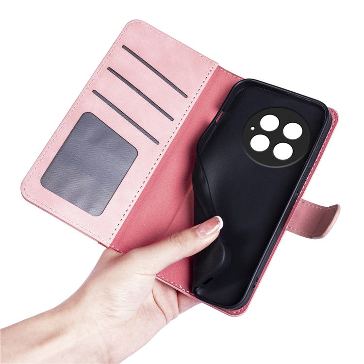For OnePlus 13 Wallet Case Leather Phone Cover Splicing Color - Pink