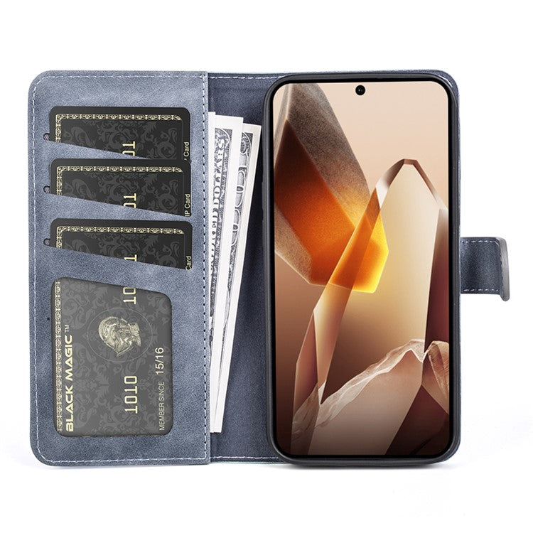 For OnePlus 13 Wallet Case Leather Phone Cover Splicing Color - Blue