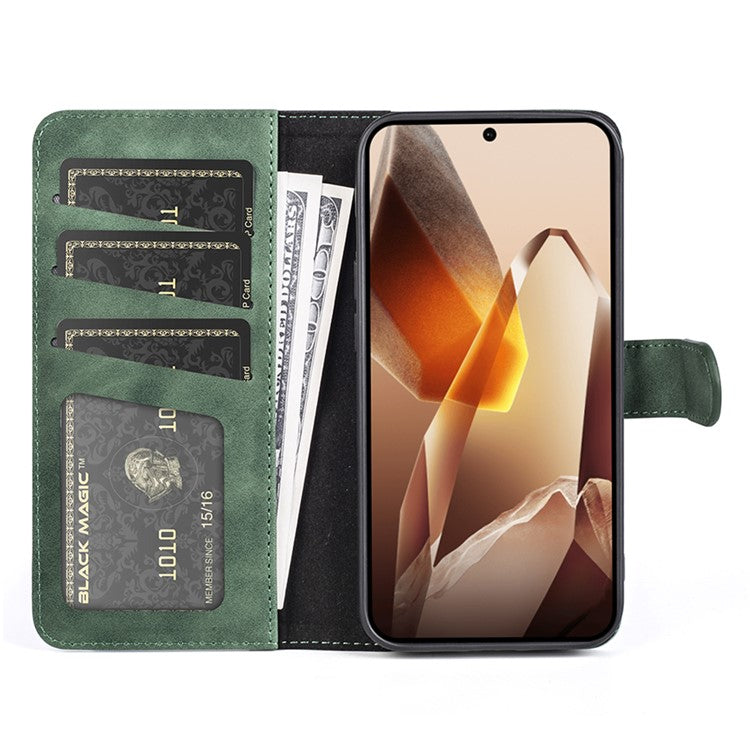 For OnePlus 13 Wallet Case Leather Phone Cover Splicing Color - Green