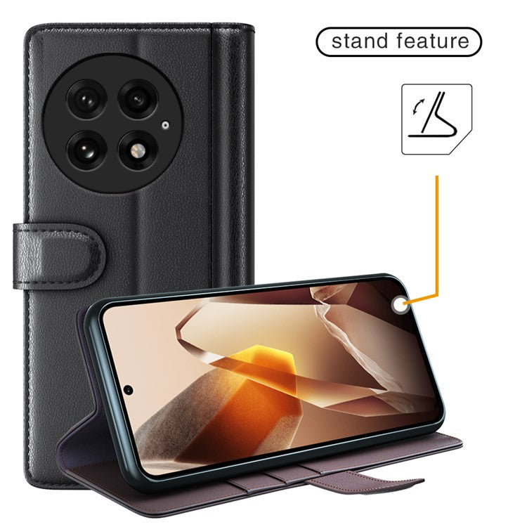 For OnePlus 13 Case Genuine Split Leather Phone Cover Wallet Card Slot - Black