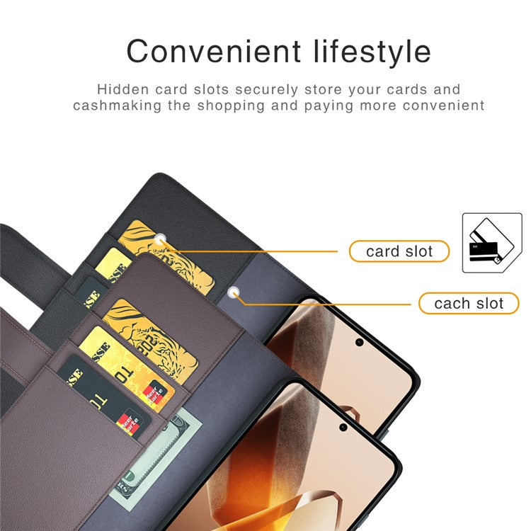 For OnePlus 13 Case Genuine Split Leather Phone Cover Wallet Card Slot - Black