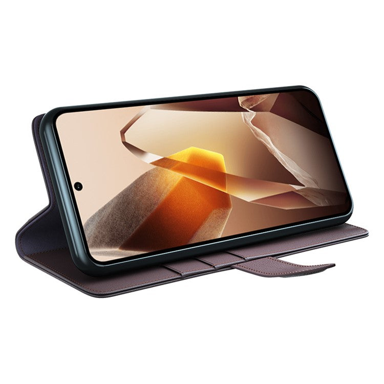 For OnePlus 13 Case Genuine Split Leather Phone Cover Wallet Card Slot - Brown