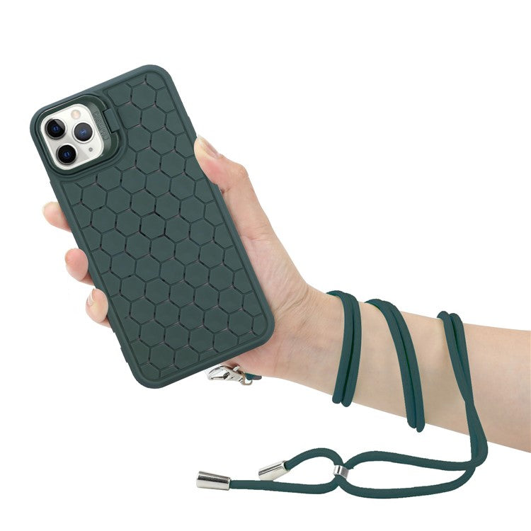 For iPhone 16 Pro TPU Case Kickstand Heat Dissipation Phone Cover with Lanyard - Army Green