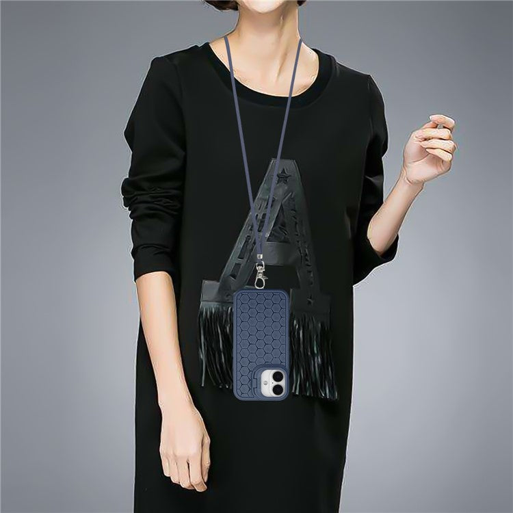 For iPhone 16 Case Compatible with MagSafe Kickstand Heat Dissipation TPU Phone Cover with Lanyard - Dark Blue