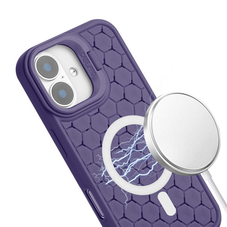 For iPhone 16 Case Compatible with MagSafe Kickstand Heat Dissipation TPU Phone Cover with Lanyard - Purple