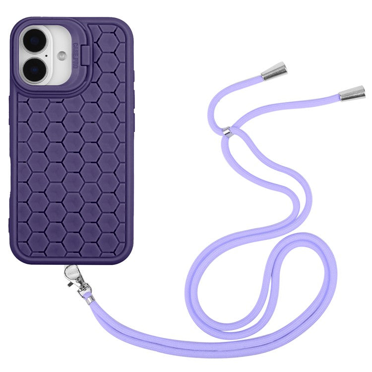 For iPhone 16 Case Compatible with MagSafe Kickstand Heat Dissipation TPU Phone Cover with Lanyard - Purple