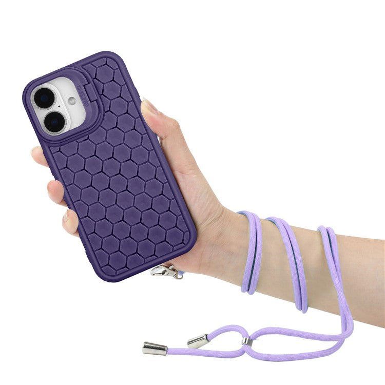 For iPhone 16 Case Compatible with MagSafe Kickstand Heat Dissipation TPU Phone Cover with Lanyard - Purple