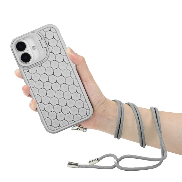 For iPhone 16 Case Compatible with MagSafe Kickstand Heat Dissipation TPU Phone Cover with Lanyard - Grey