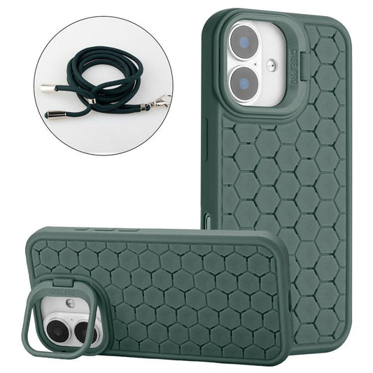 For iPhone 16 Plus Case Compatible with MagSafe Kickstand Heat Dissipation TPU Phone Cover with Lanyard - Army Green