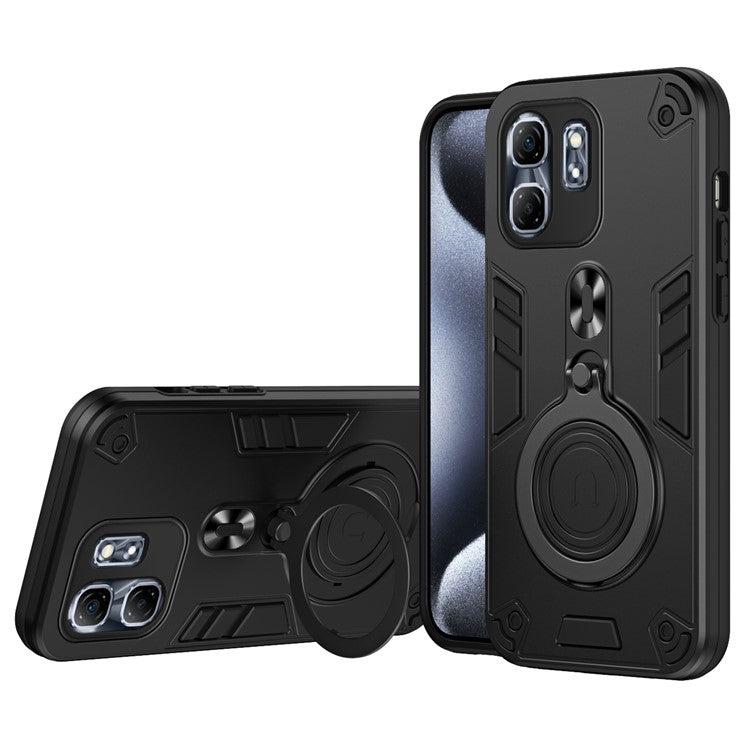For Infinix Hot 50i 4G Case Rotatable Kickstand PC+TPU Drop Protection Phone Cover - Black
