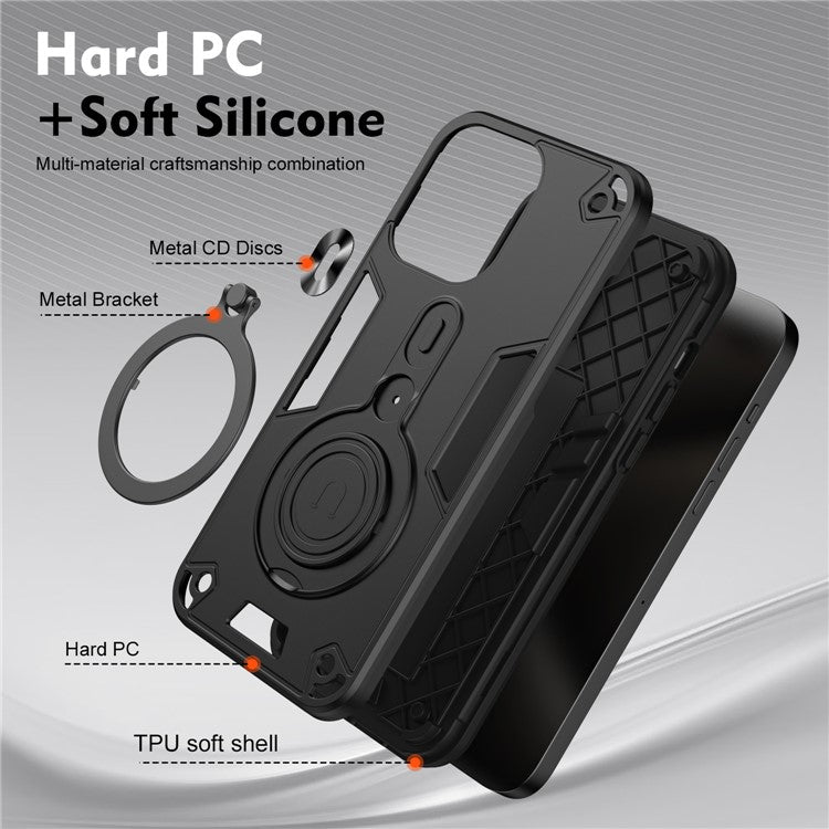 For Infinix Hot 50i 4G Case Rotatable Kickstand PC+TPU Drop Protection Phone Cover - Black