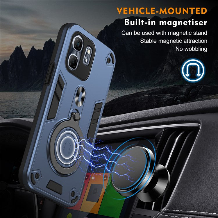 For Infinix Hot 50i 4G Case Rotatable Kickstand PC+TPU Drop Protection Phone Cover - Blue