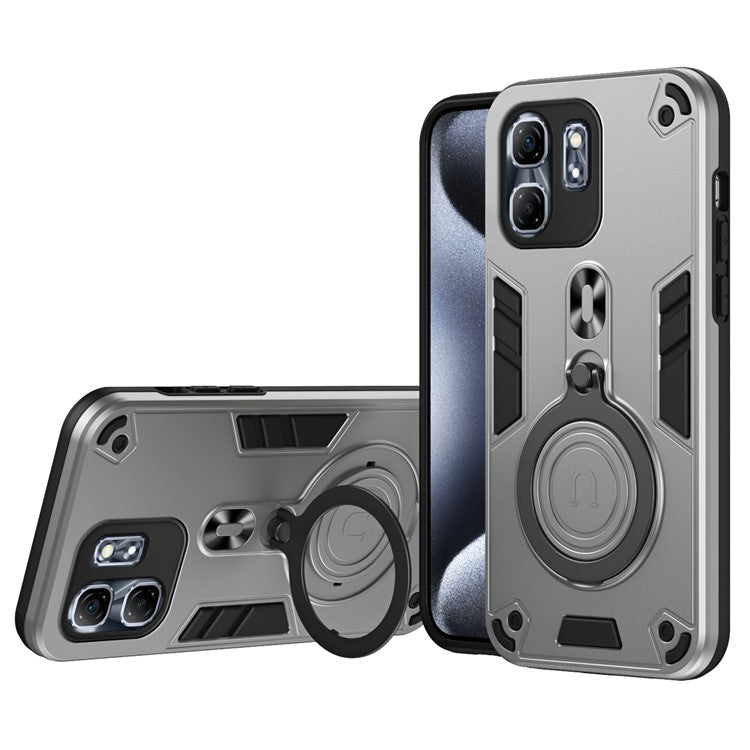 For Infinix Hot 50i 4G Case Rotatable Kickstand PC+TPU Drop Protection Phone Cover - Silver