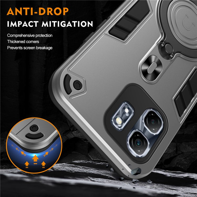 For Infinix Hot 50i 4G Case Rotatable Kickstand PC+TPU Drop Protection Phone Cover - Silver