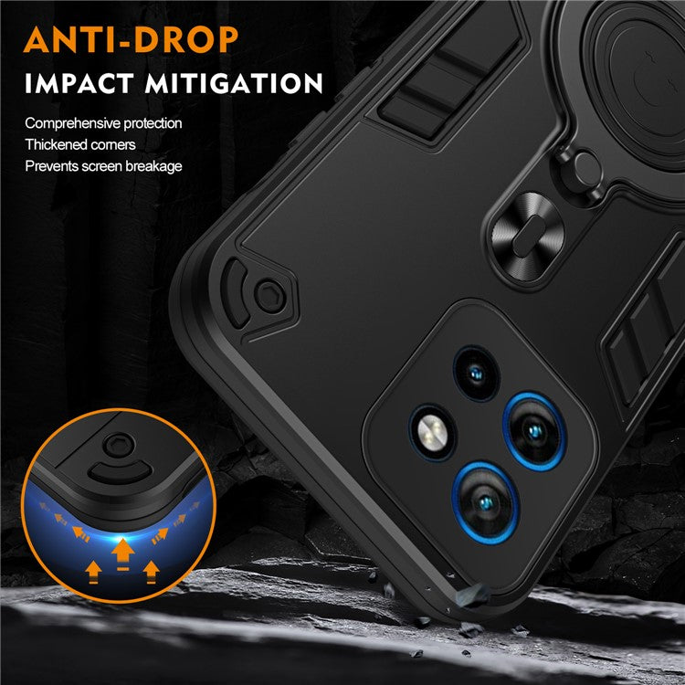 Phone Case For Motorola Thinkphone 25 5G / Edge 50 Neo 5G / Moto S50 5G PC+TPU Drop Protection Cover with Rotatable Kickstand - Black