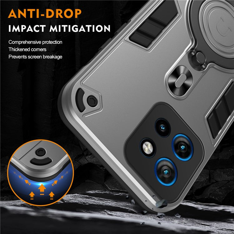 Phone Case For Motorola ThinkPhone 25 5G / Edge 50 Neo 5G / Moto S50 5G PC+TPU Drop Protection Cover with Rotatable Kickstand - Silver