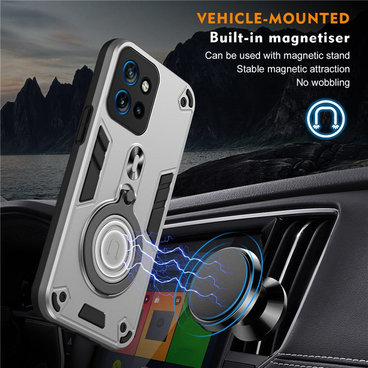 Phone Case For Motorola ThinkPhone 25 5G / Edge 50 Neo 5G / Moto S50 5G PC+TPU Drop Protection Cover with Rotatable Kickstand - Silver