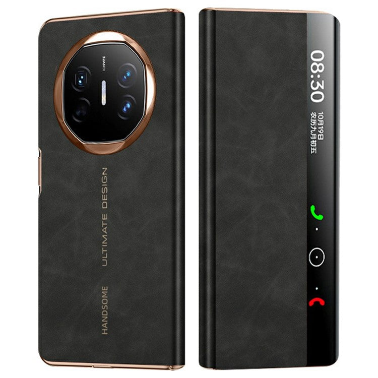 For Huawei Mate X6 Case Leather Protective Cover with Smart Window Auto Wake Up - Black