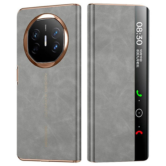 For Huawei Mate X6 Case Leather Protective Cover with Smart Window Auto Wake Up - Grey
